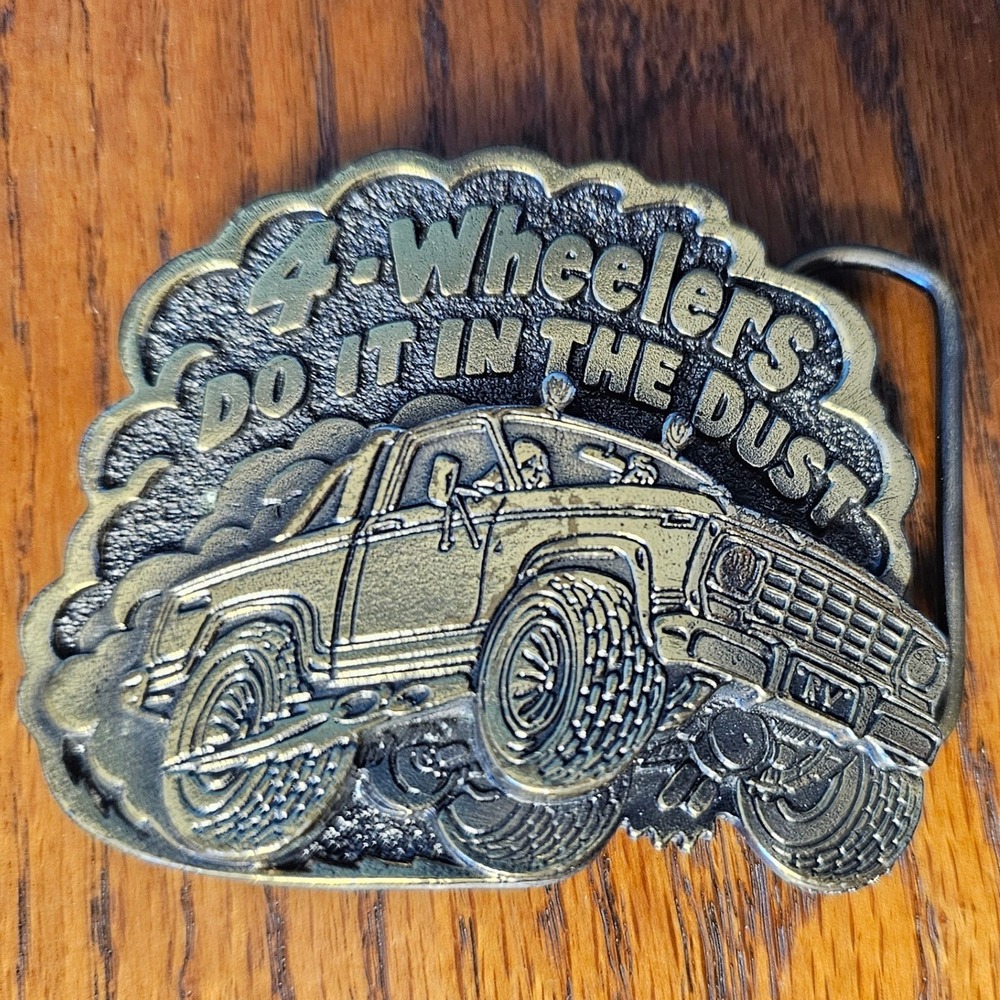 Great American Buckle Co 1980 4-Wheelers Do It In The Dust Brass Belt Buckle 404